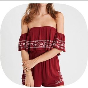 New! AEO Off the Shoulder Embroidered Romper